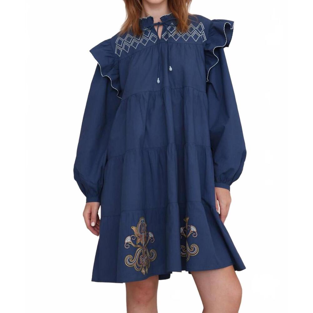 NEW VERO ALFIE lumiere long puff sleeves mini dress in blue